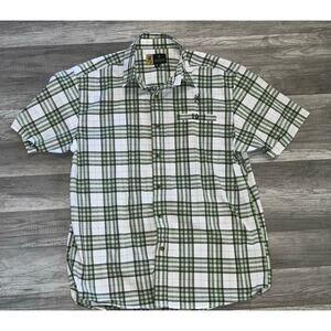 Browning Men Shirt L Green White Plaid Deer Short Sleeve Button Down Up Hunting